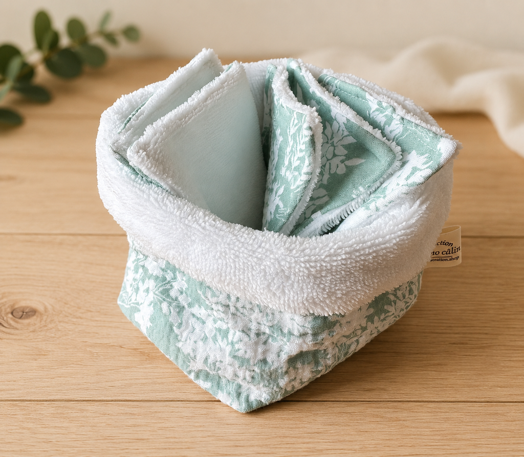 La panière et ses 5 lingettes lavables incluses